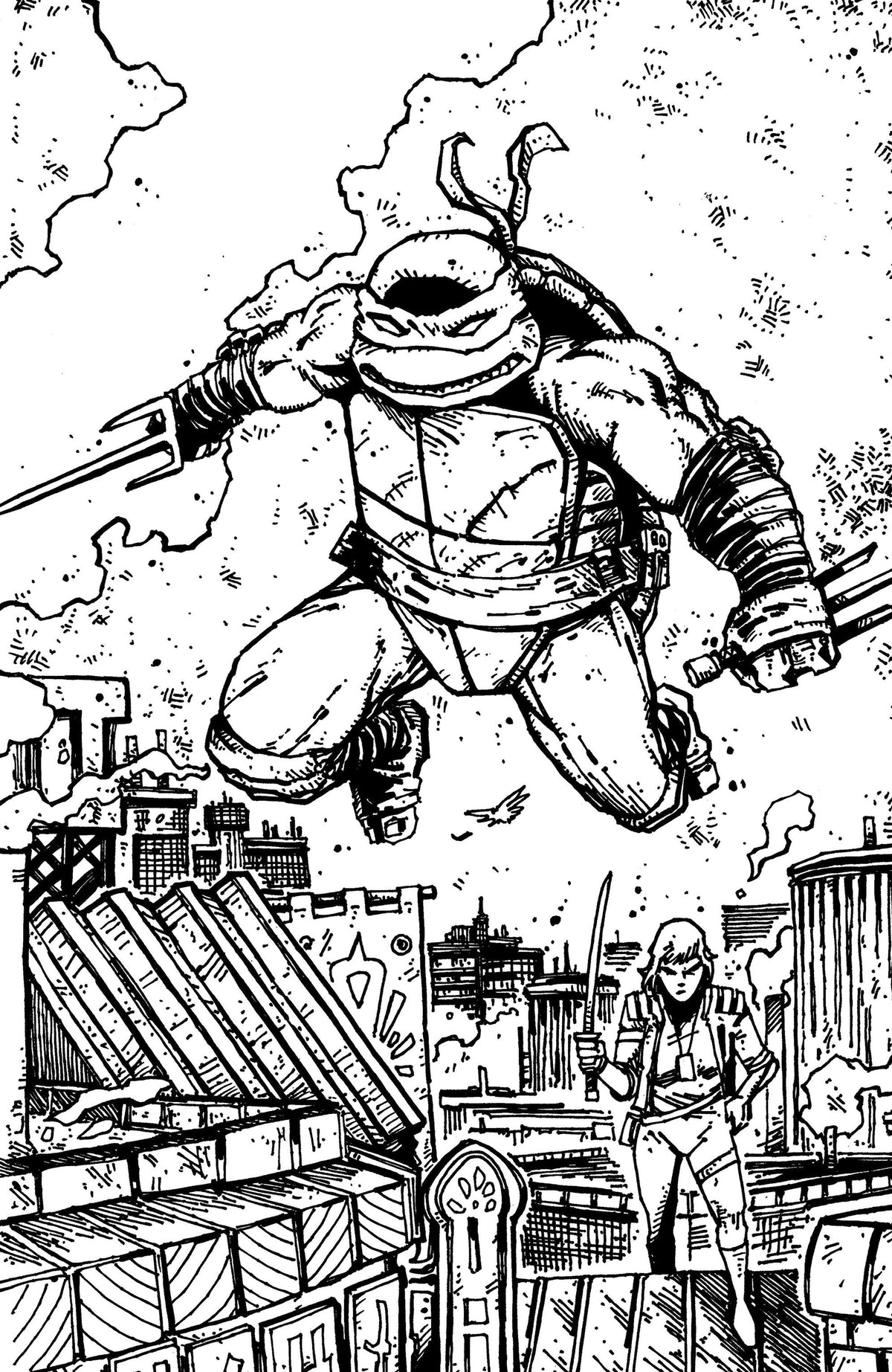 Teenage Mutant Ninja Turtles #22 1:10 Eastman & Bishop Black & White Full Art Variant