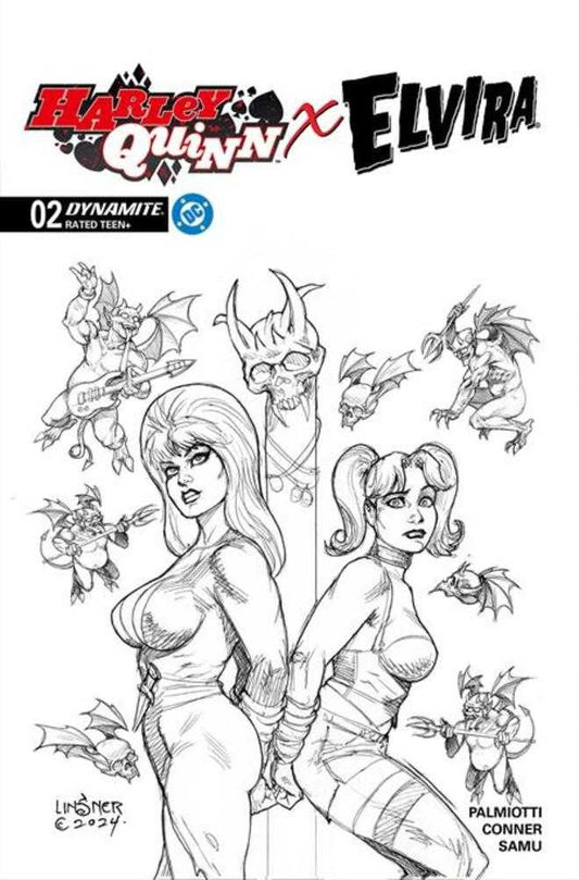 Harley Quinn X Elvira #2 Cover T Inc 1:7 Joseph Michael Linsner Line Art Foc Bonus Variant