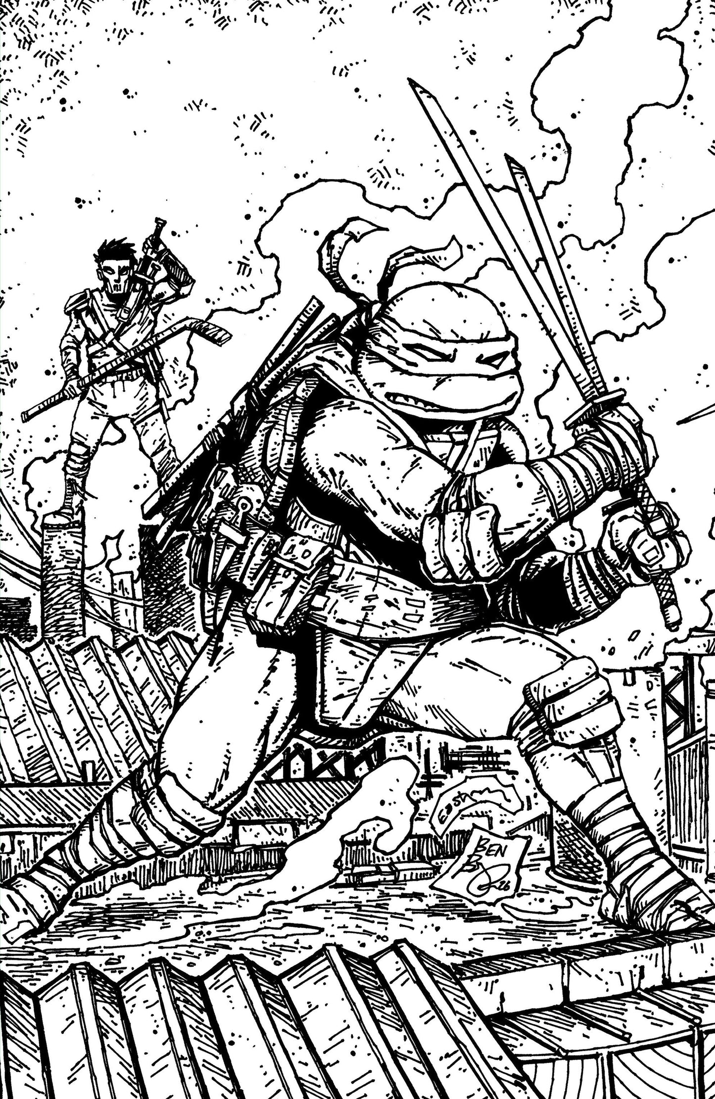 Teenage Mutant Ninja Turtles #21 1:10 Eastman & Bishop Black & White Full Art Variant